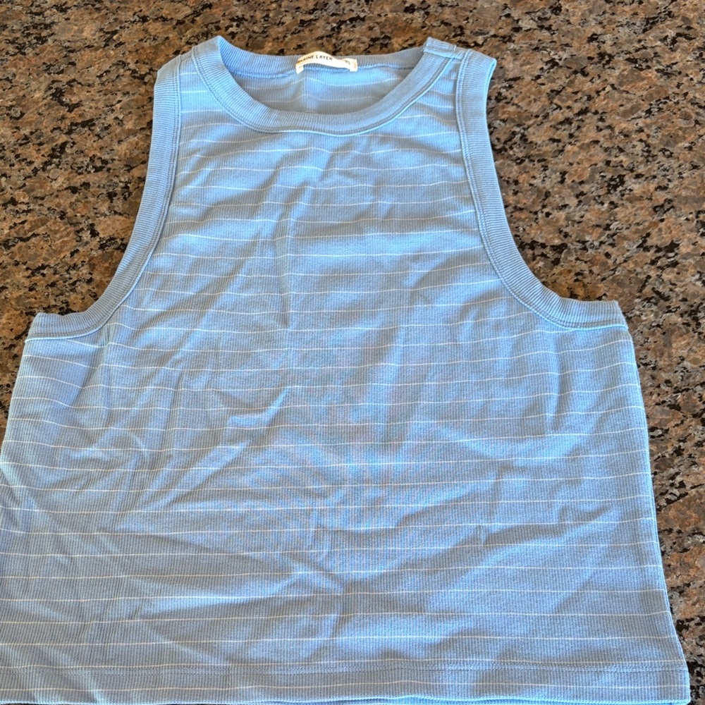 Marine Layer Sky & White Blue Striped High Neck Tank Top XL Brand New
